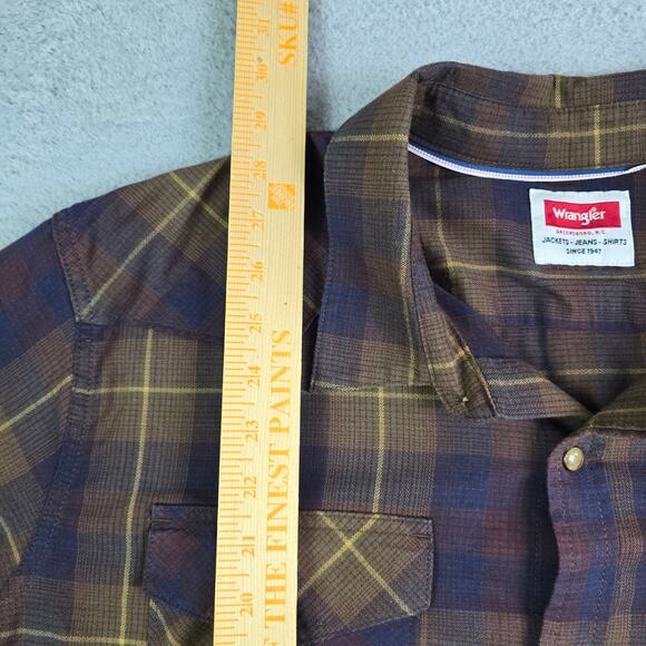 Wrangler Pearl Snap Shirt Men's XXL Brown Plaid Western Workwear Ranch Farm - Picture 7 of 9